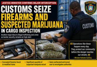 Customs seize hidden firearms and suspected marijuana in major border interception.